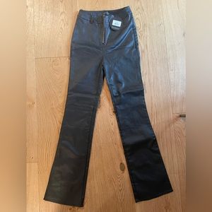 White Fox Black Leather Pants